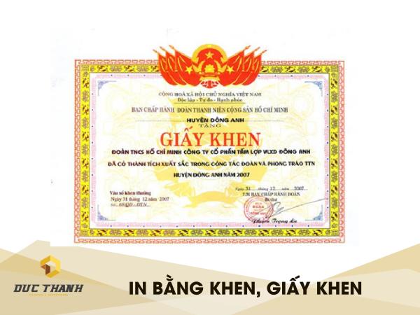 Xưởng in bằng khen, giấy khen, giấy chứng nhận Hà Nội