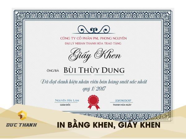 Xưởng in bằng khen, giấy khen, giấy chứng nhận Hà Nội