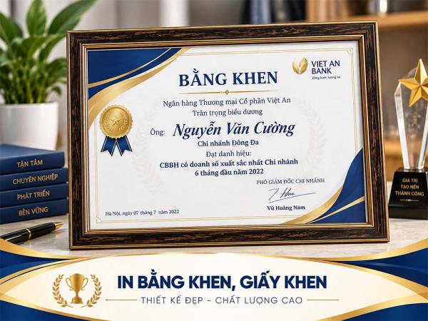 Xưởng in bằng khen, giấy khen, giấy chứng nhận Hà Nội