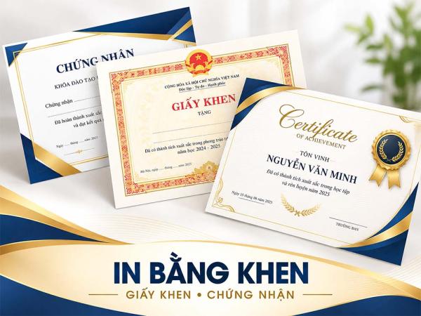Xưởng in bằng khen, giấy khen, giấy chứng nhận Hà Nội