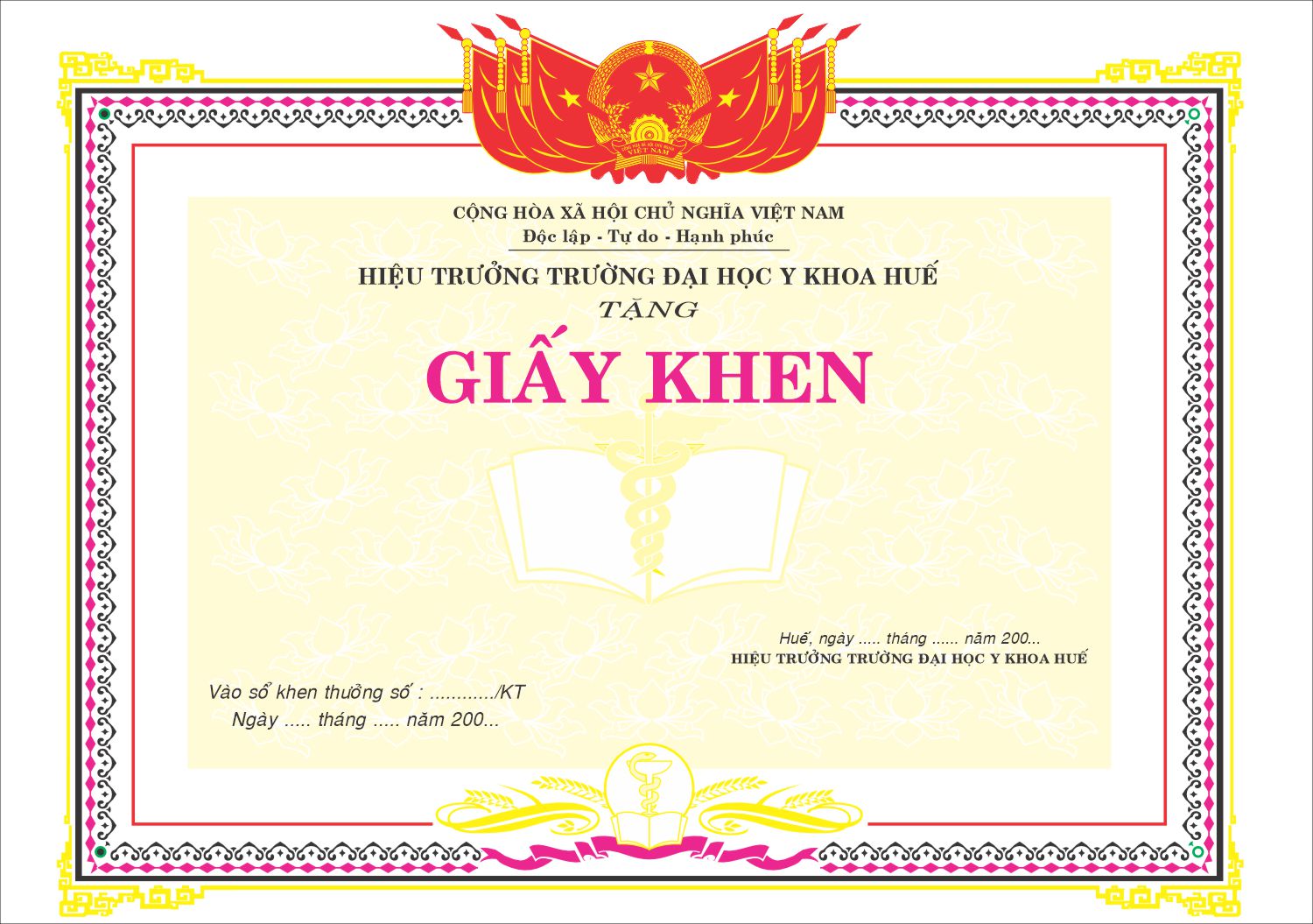 Phôi giấy khen trường đại học