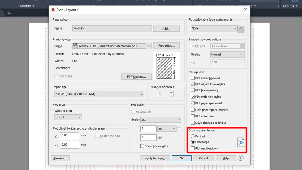Hướng dẫn cách in kích thước khổ giấy A1 trong AutoCAD