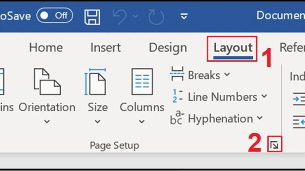 Chọn mũi tên nhỏ ở góc phải mục Page Setup