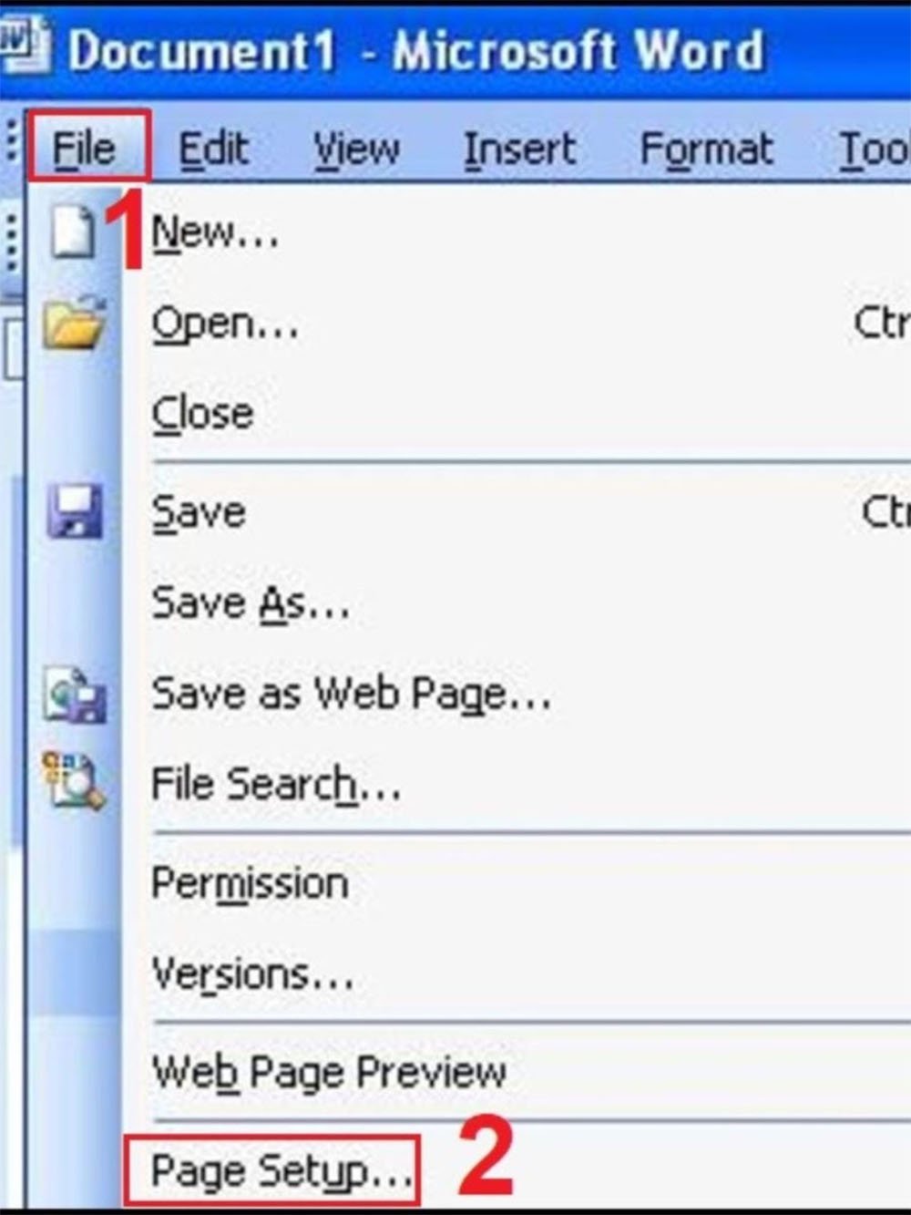 Chọn mục Page Setup