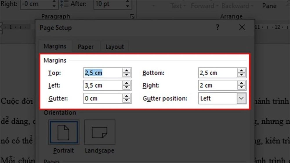Tại mục Margins thực hiện căn lề
