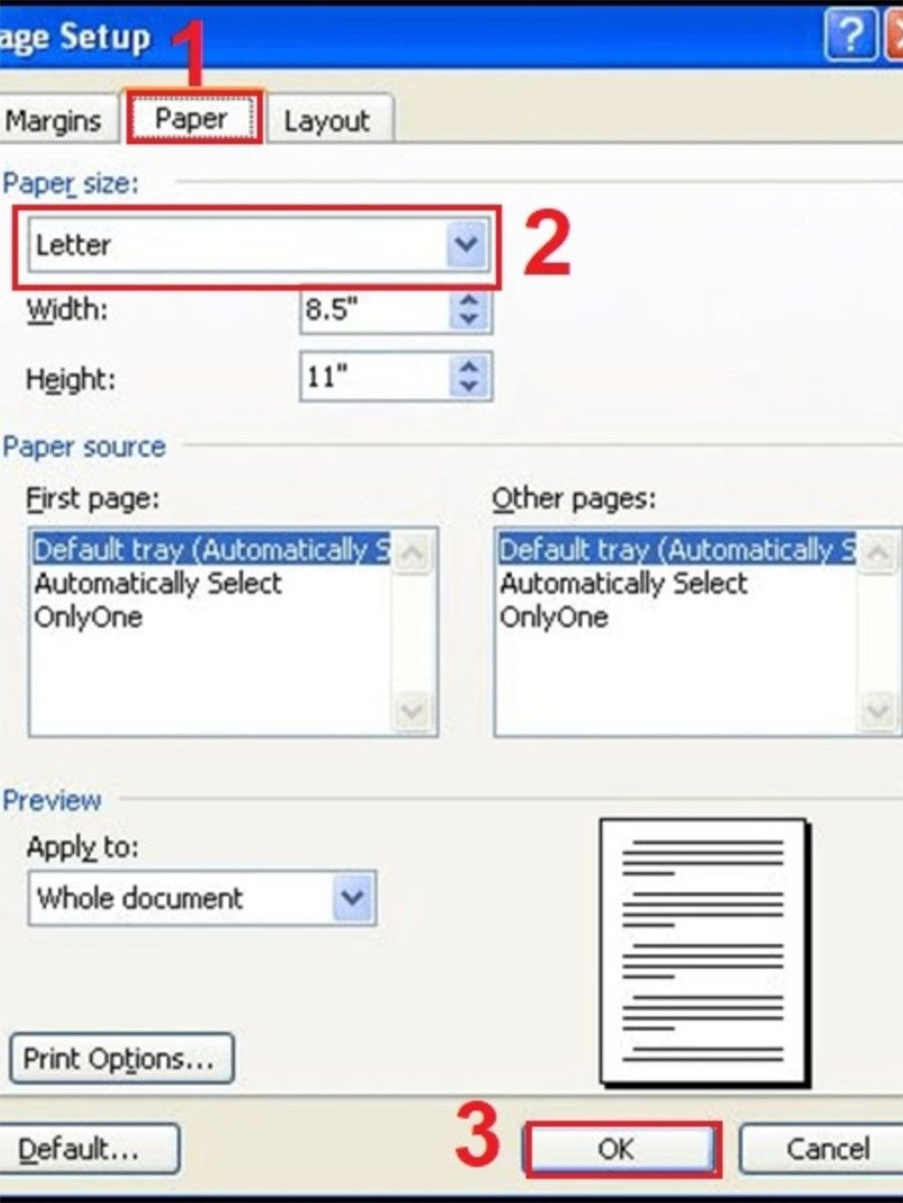 Chọn khổ giấy A4 trong Word 2003