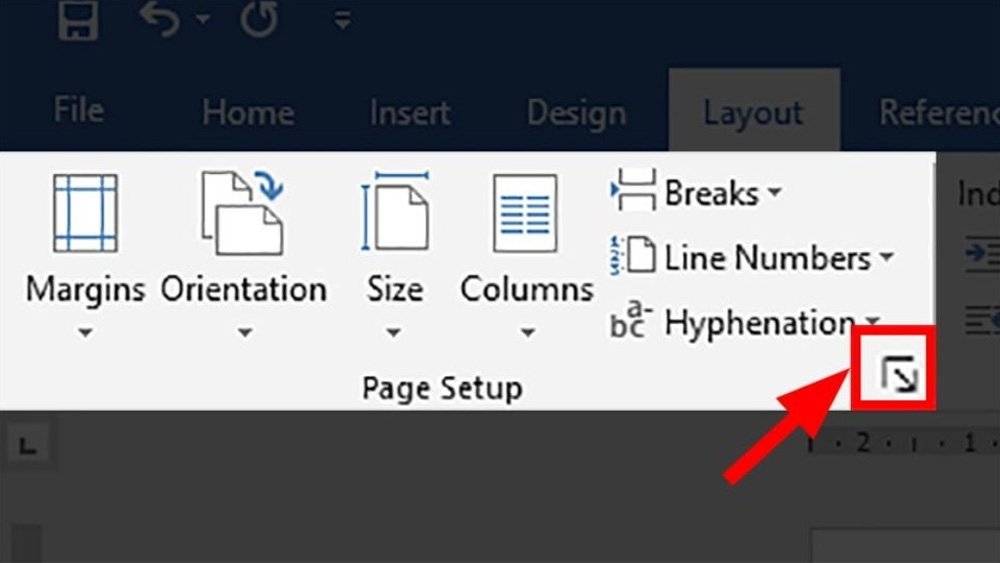 Bấm vào biểu tượng mũi tên trong mục Page Setup
