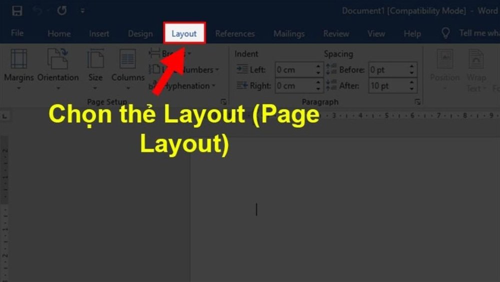 Vào Word tìm chọn thẻ Layout