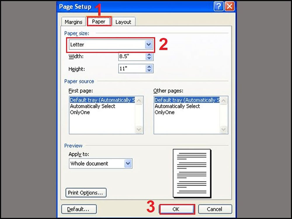 Chọn khổ giấy A5 trên Word 2003