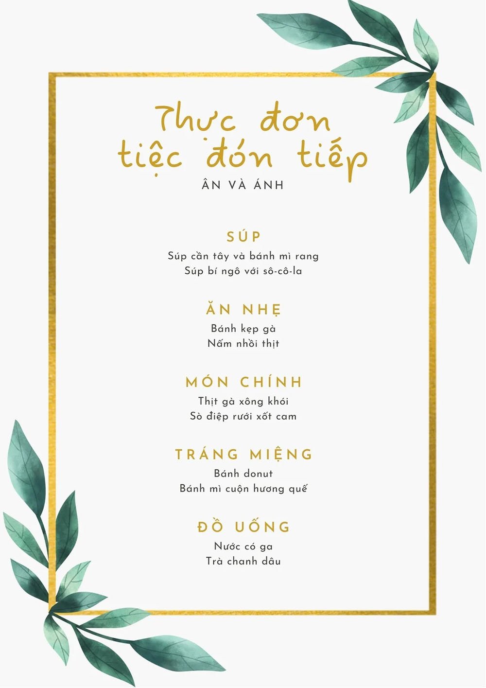In Menu cầm tay hoặc Thực đơn Phụ khổ giấy a6