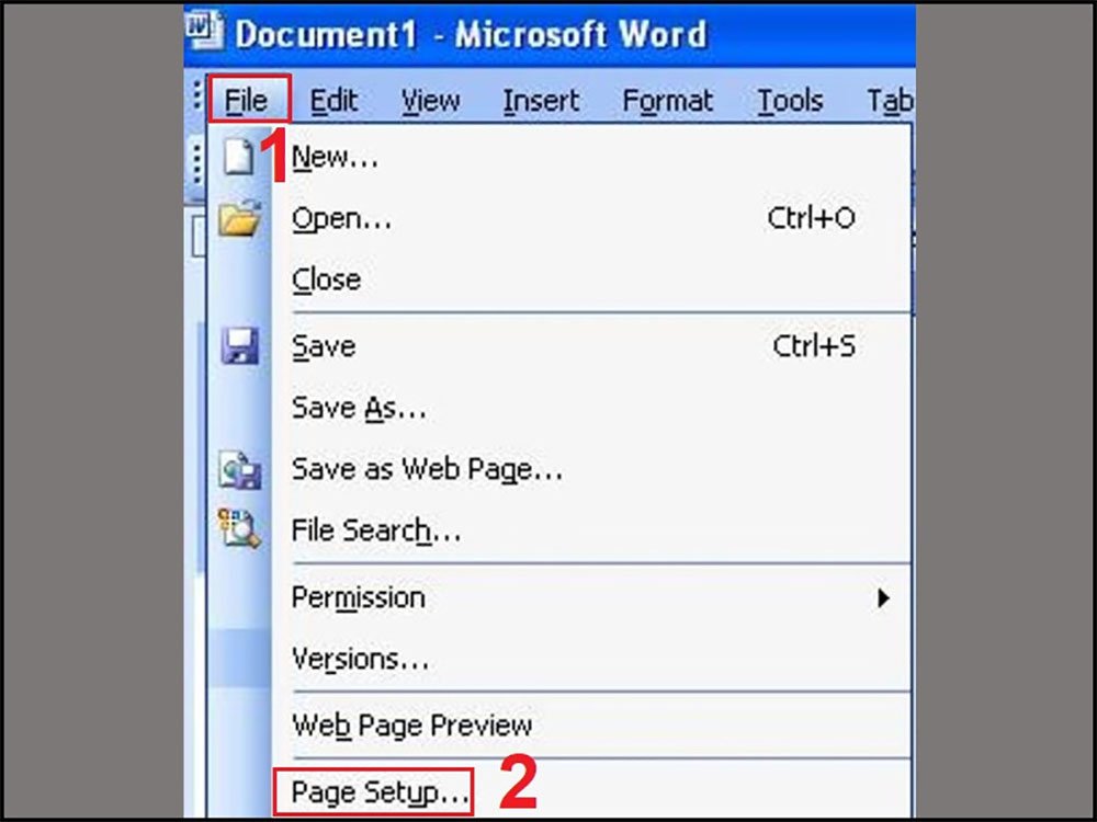 Mở Page Setup trong mục File để chọn khổ giấy a6